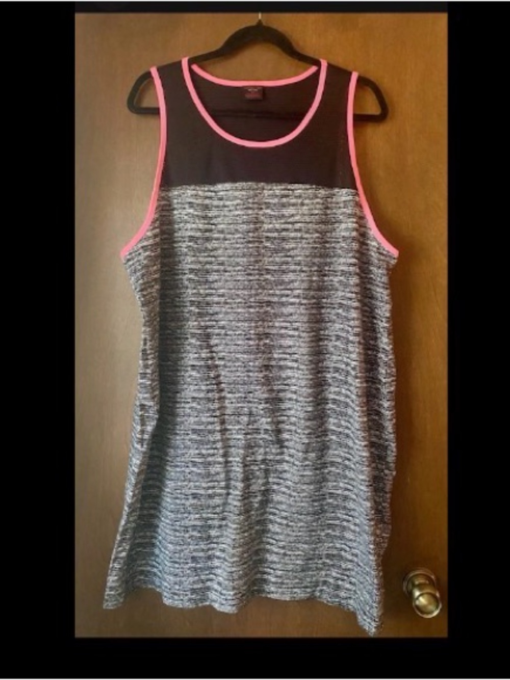 Material Girl Black Mesh & Heather Gray Tank with Pink Trim